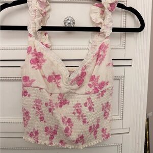 Floral Pink and Cream Women's Top